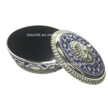 Oval Silver Metal Box for Jewelry